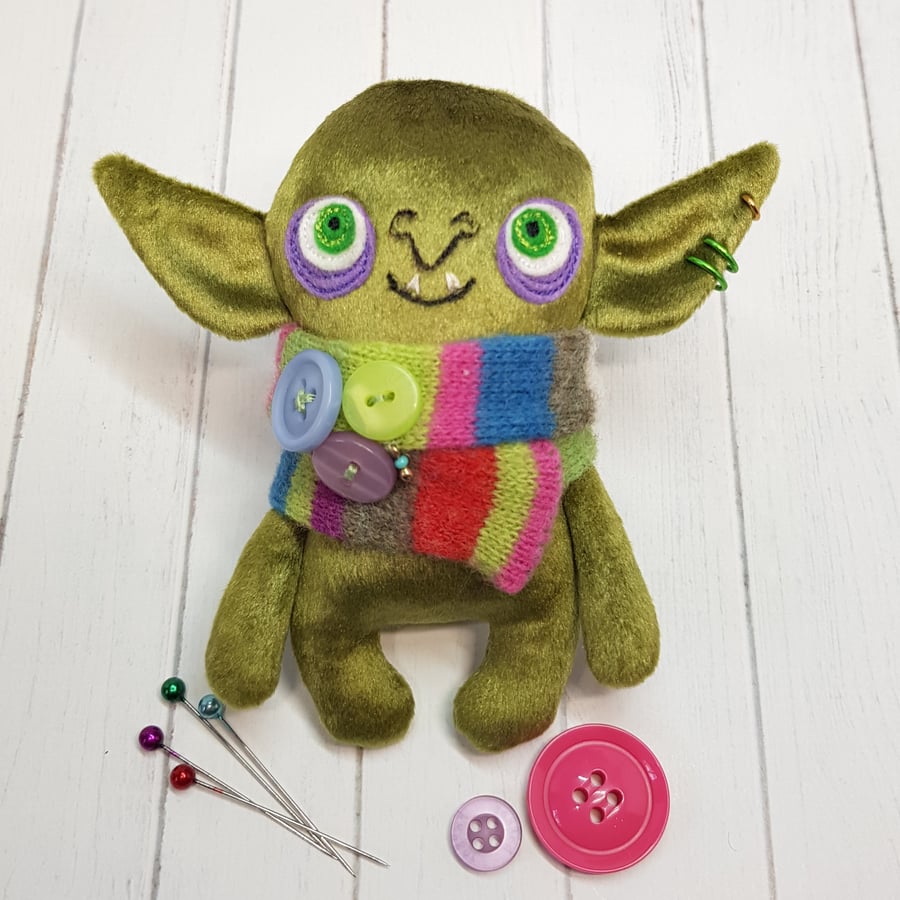 Goblin in Multi Scarf & Green Eyes
