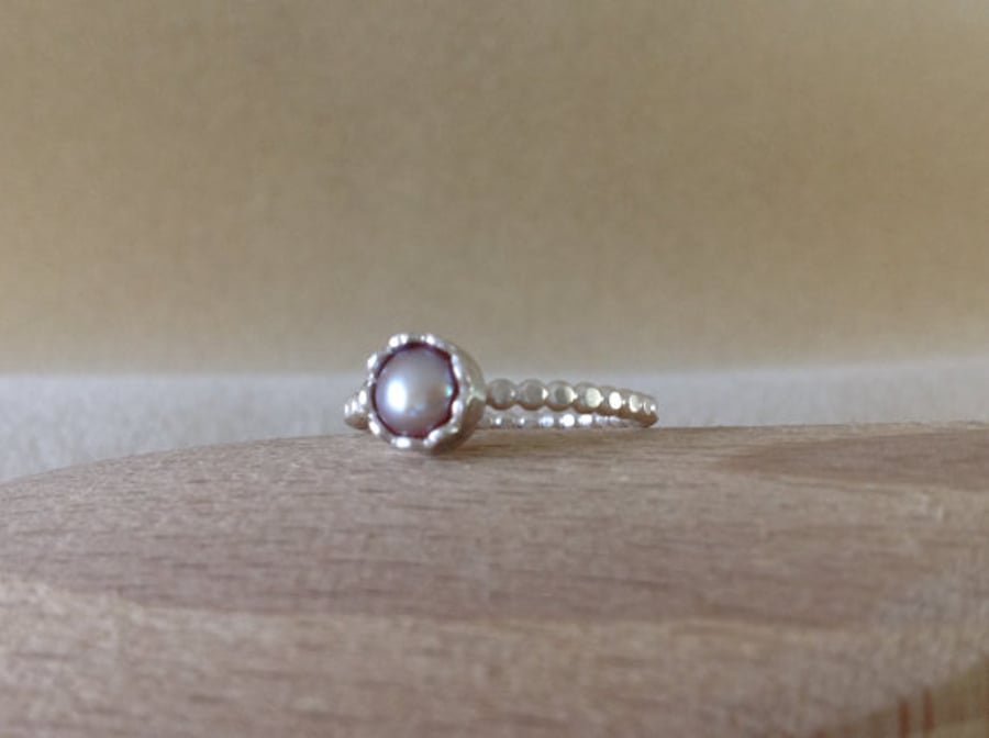 Freshwater pearl Sterling and Fine silver petal surround ring