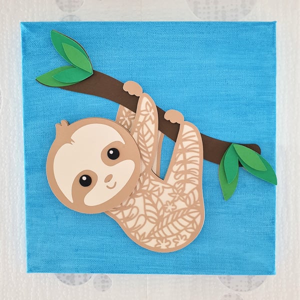 Cute Sloth 3D Wall Art, layered card art, nursery wall art