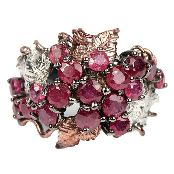 Baroque Romantic Art Nouveau Ruby Grapes & Vine Leaves Ring 