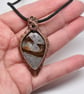 Wire Woven Rock Chalcedony and Copper Unisex Pendant - Image 5