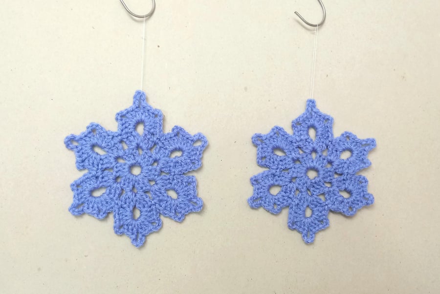 Snowflake Christmas decorations in blue, set of two, Hanging snowflakes