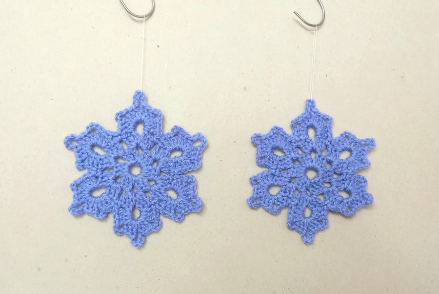 Snowflake Christmas decorations in blue, set of two, Hanging snowflakes