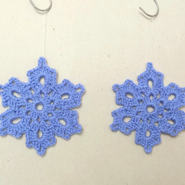 Snowflake Christmas decorations in blue, set of two, Hanging snowflakes
