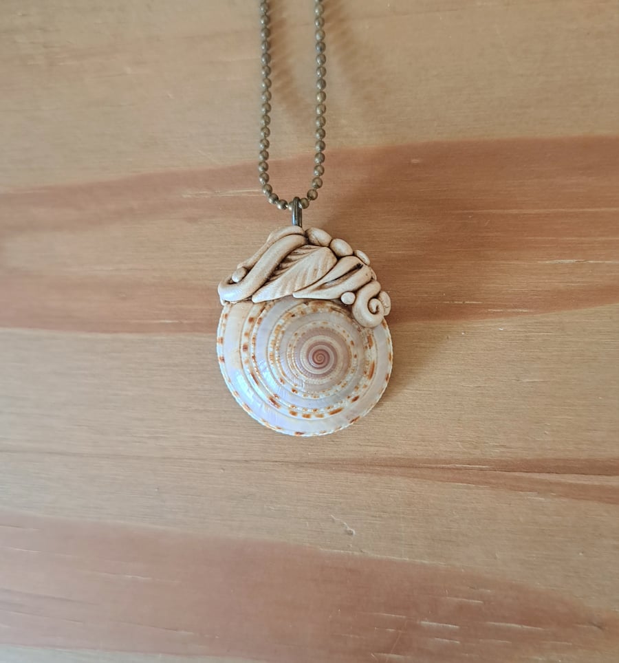Sundial Shell and Air Dry Resin Clay Amulet Pendant