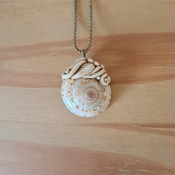Sundial Shell and Air Dry Resin Clay Amulet Pendant