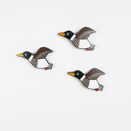 Flying ducks wall decoration, set of 3 birds, mallard duck art, wooden bird.
