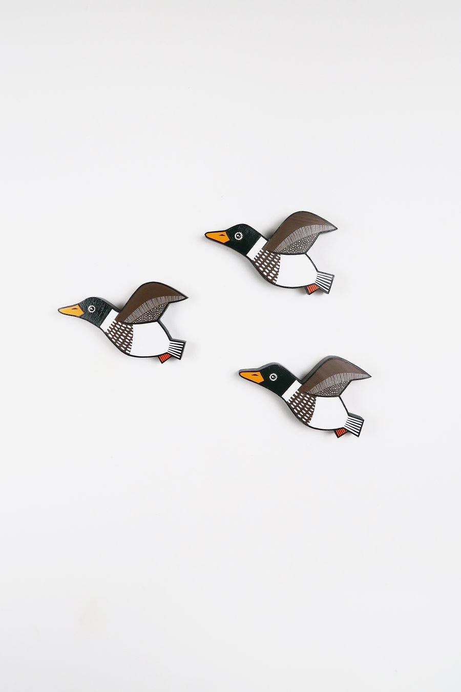 Flying ducks wall decoration, set of 3 birds, mallard duck art, wooden bird.