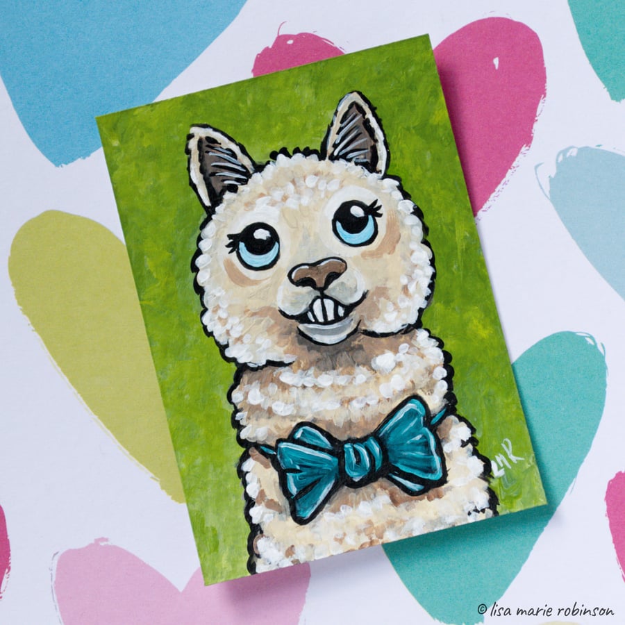 Dapper Alpaca Stanley - Original ACEO Painting