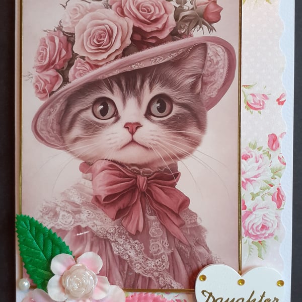 Daughter Cat Bonnet Birthday Card - Folksy