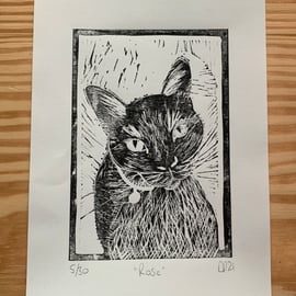 “Rosie” limited edition Lino print cat 