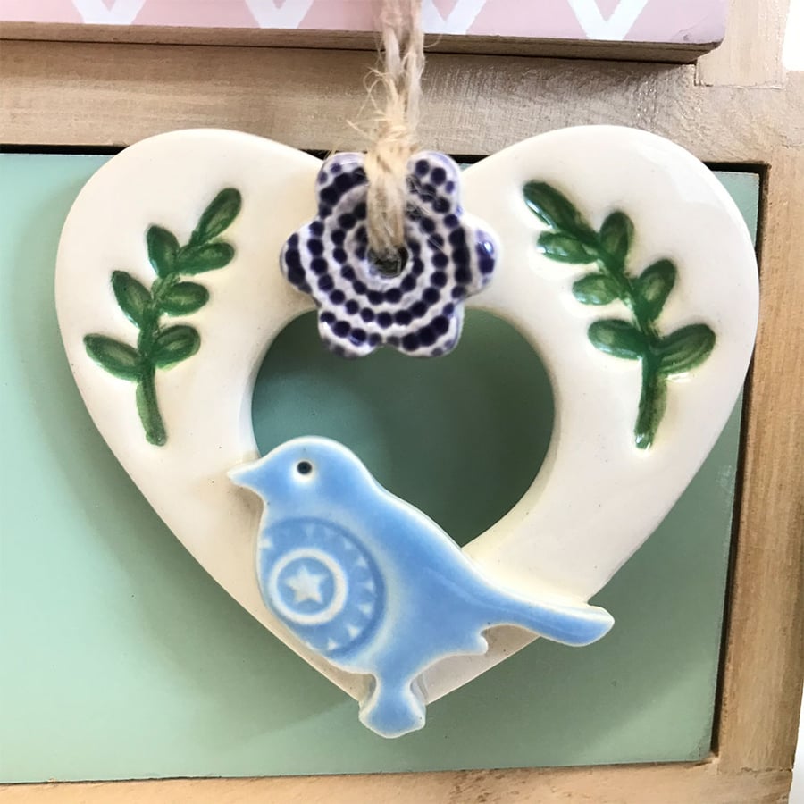 Small Ceramic heart shaped bird house decoration Pottery bird house 