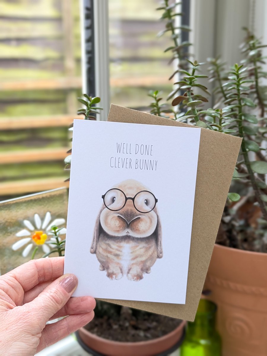 'Well Done, Clever Bunny' Rabbit Congratulations Card