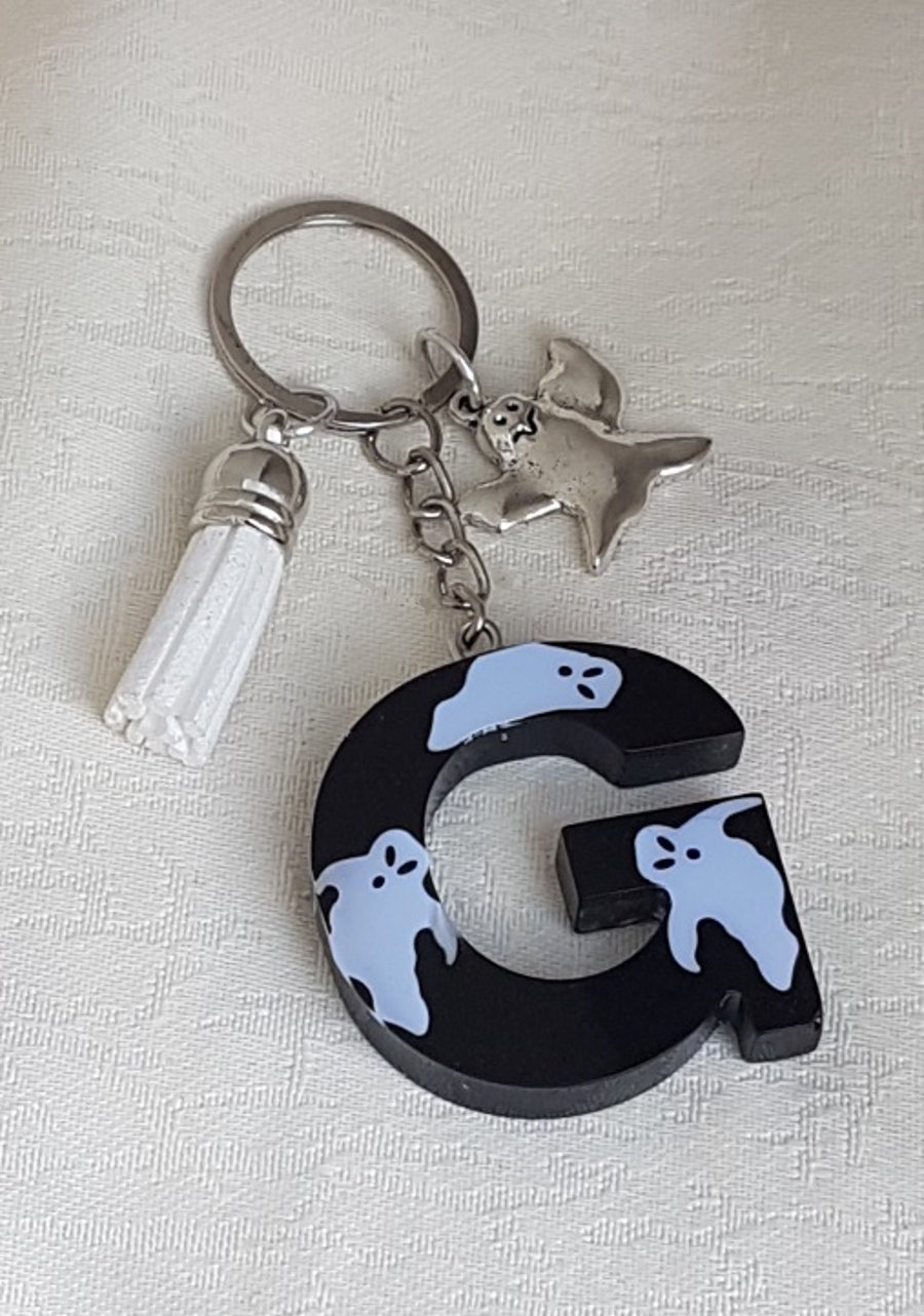 SALE - Spooky Ghost G Key Ring - Key Chain - Bag Charm