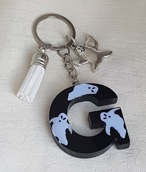 SALE - Spooky Ghost G Key Ring - Key Chain - Bag Charm