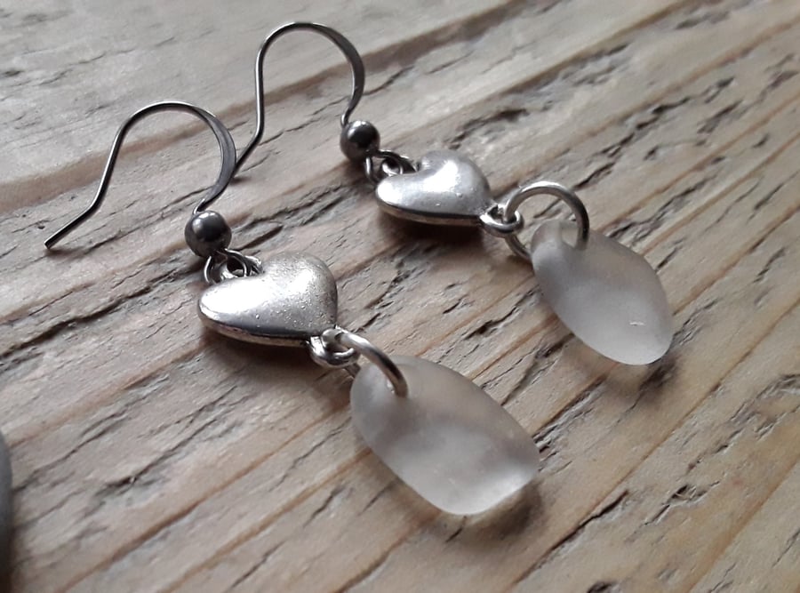 Seaglass & Love Heart Earrings