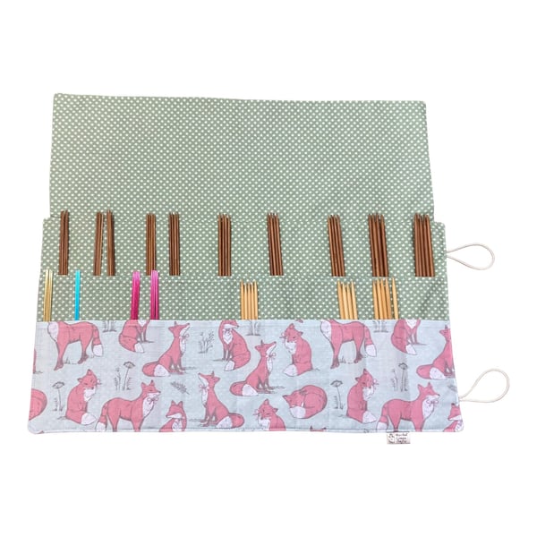 Double pointed case with foxes, fox DPN Case, knitting needle case, crochet hook