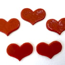 Pack of 5 red hearts 24mm made with Bullseye 90coe glass