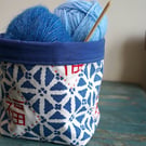 Hand-printed Good Fortune Fabric Storage Basket, Craft Supplies Organiser
