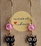 Black Cat Charm Earrings - Gold Tones - Image 4