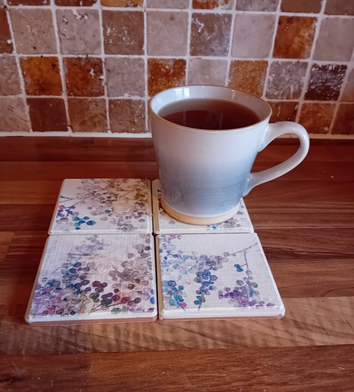 Soft Foliage (Cream) - Ceramic Tile Coaster Perfectly Imperfect