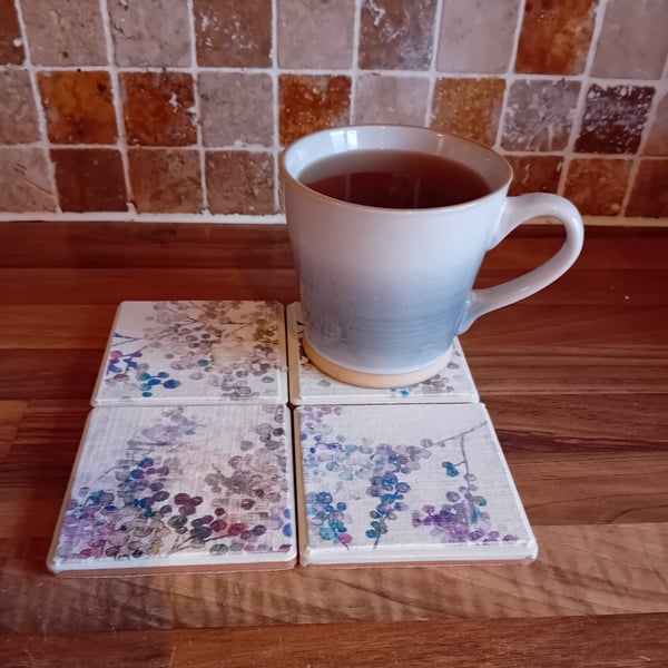 Soft Foliage (Cream) - Ceramic Tile Coaster Perfectly Imperfect