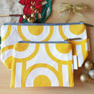 Set of 2 cotton zipped pouches, yellow and white bags