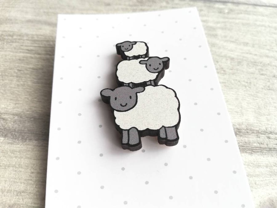 Wooden Sheep Brooch