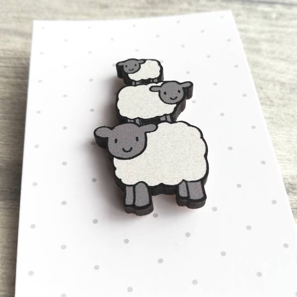 Wooden Sheep Brooch