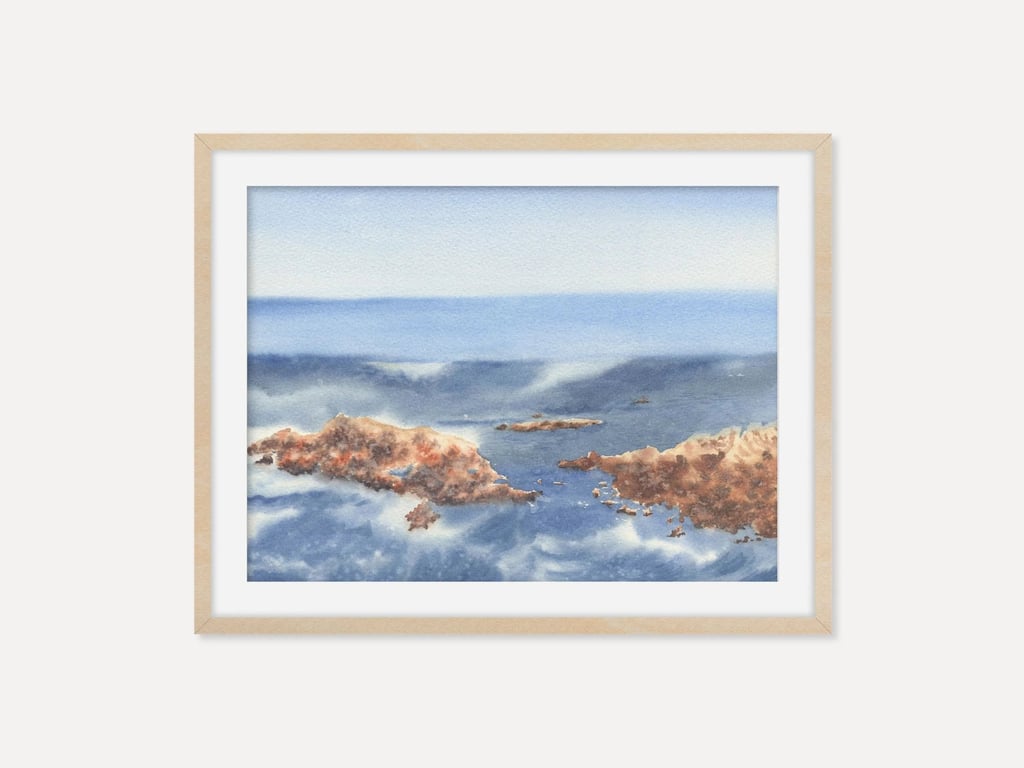 Ocean Waves with Rocks Wall Art Print, Coastal Rocky Shoreline, Archival Poster