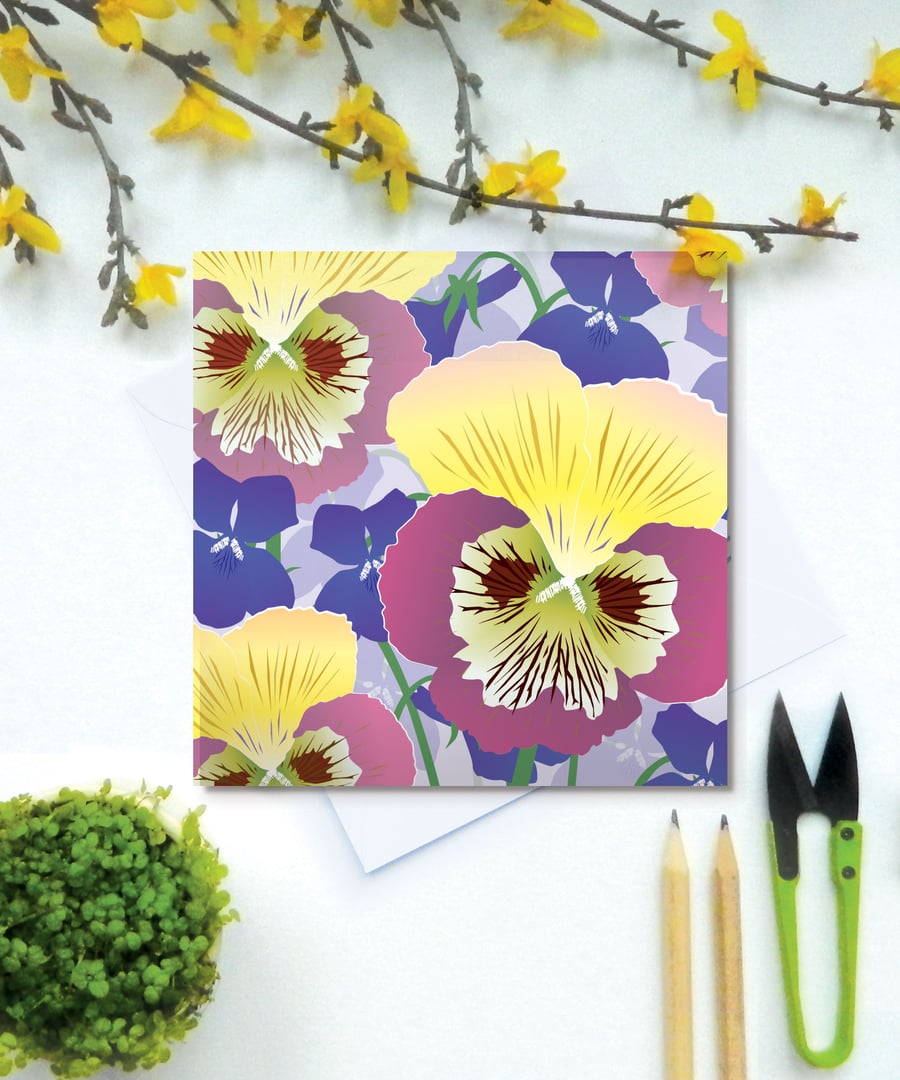 Pansies and Violets Card - Spring, birthday, Mothers Day