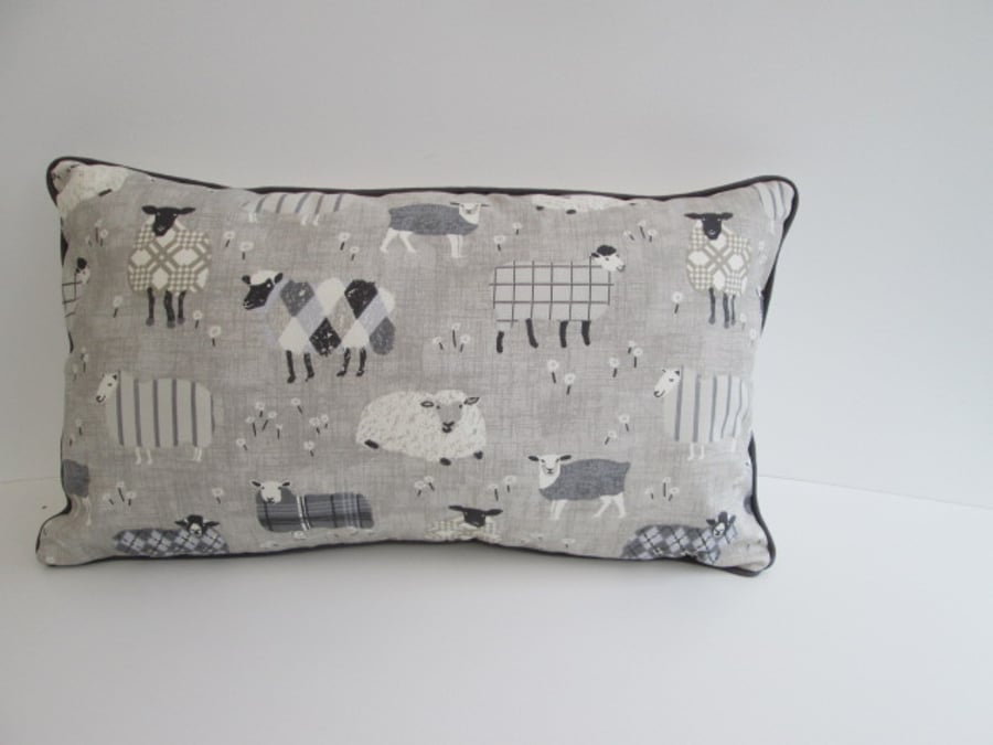 Grey Sheep Cushion with Grey Piping
