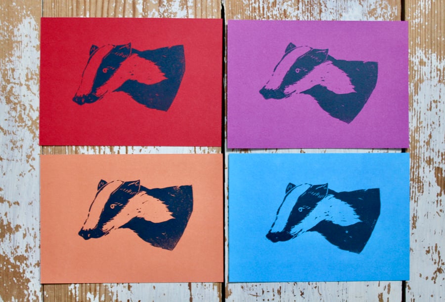 Hand Printed Badger Postcards