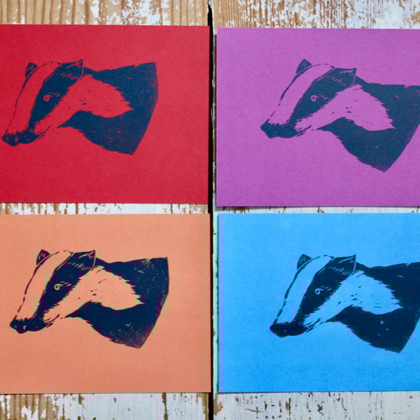Hand Printed Badger Postcards