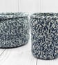 Hand Knitted pen Pot - Blue and White - Recycled Yarn - Image 5