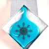 Light Blue & Silver Snowflake Fused Glass  Christmas Tree Bauble Decoration 