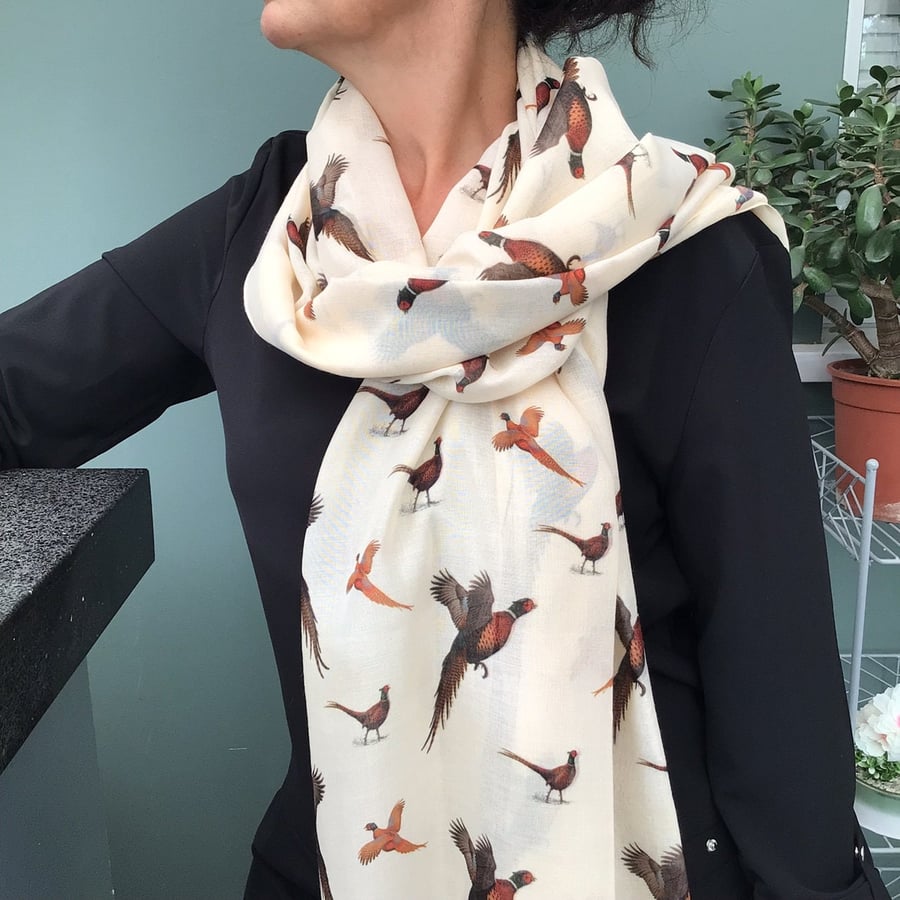 Pheasant Scarf - Ladies Fashion Scarf - Countryside Animal Scarf