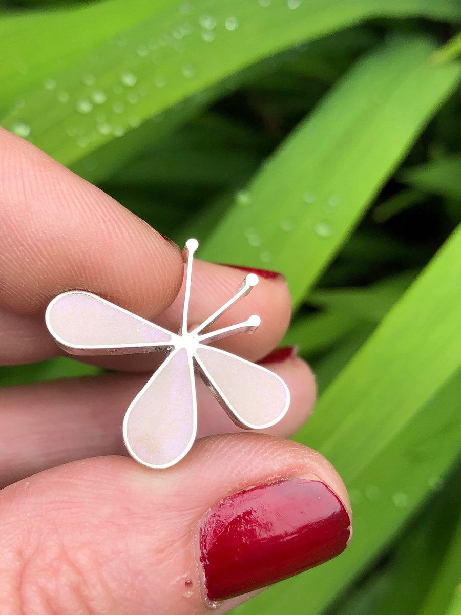 Cherry blossom ring in silver and resin