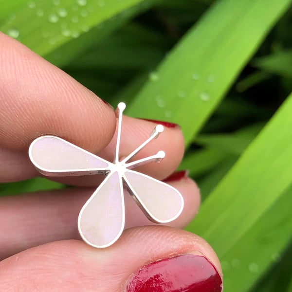 Cherry blossom ring in silver and resin