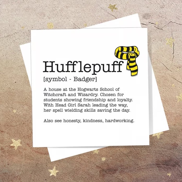 Hufflepuff definition card - Harry Potter, Hogwarts, blank inside