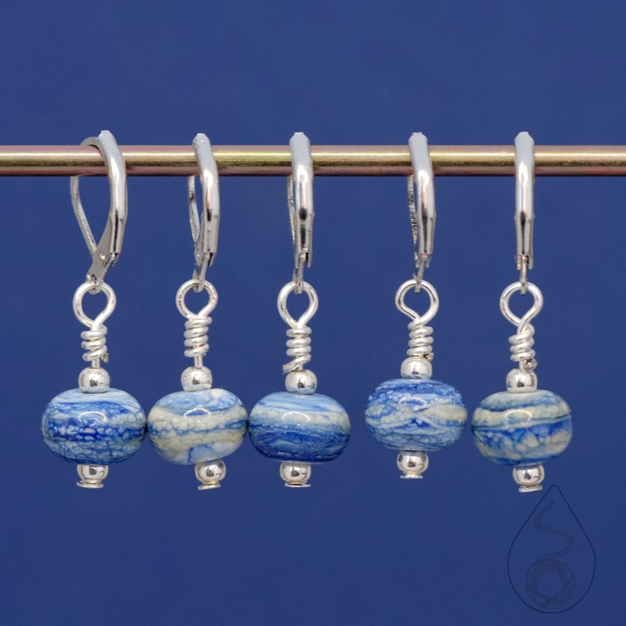 Lampwork Stitch Markers - Blue Sediment