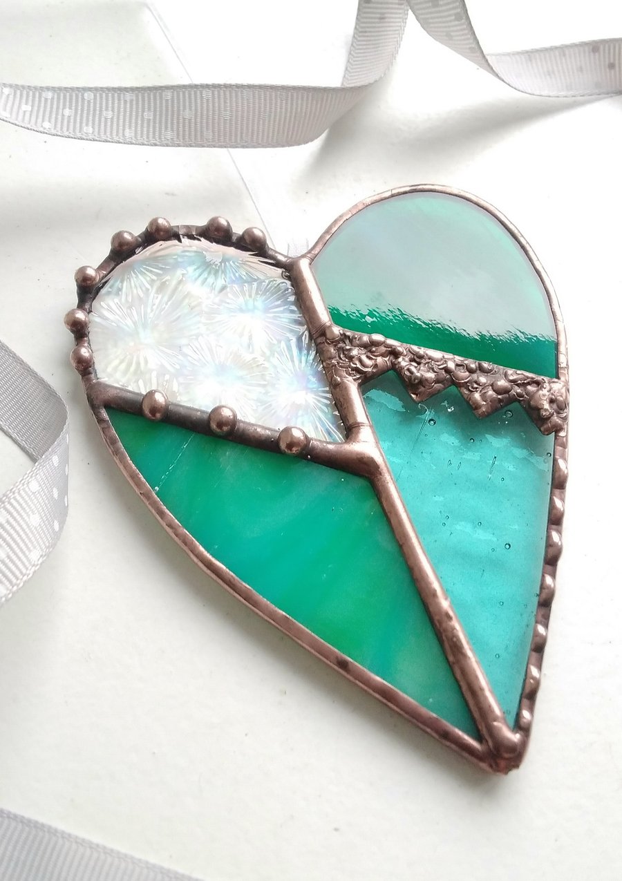 Stained Glass Heart - Teal