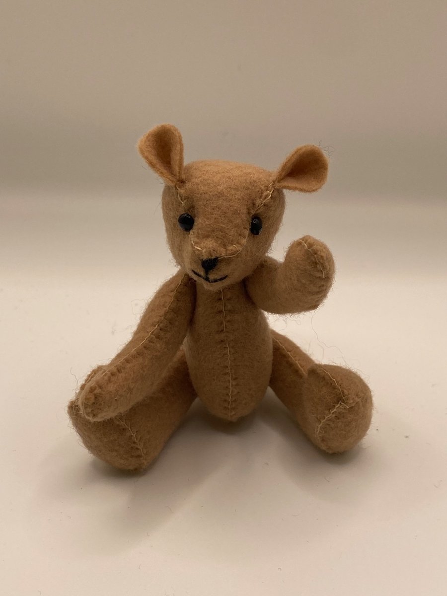 Tiny 4inch hand sewn felt teddy bear