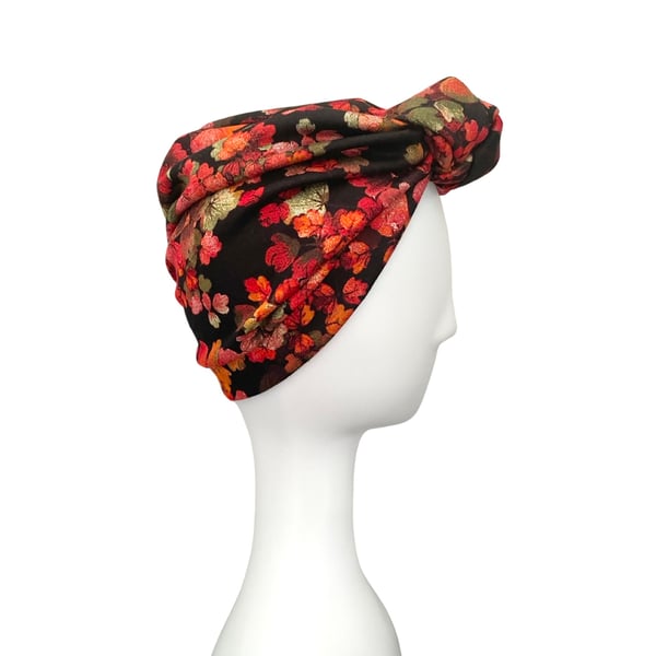 Vintage Style Turban Hat for Women, Autumn Leaf Print Knotted Hair Turban