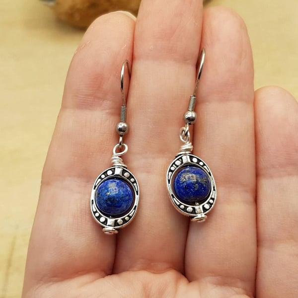 Minimalist Lapis lazuli earrings. September birthstone