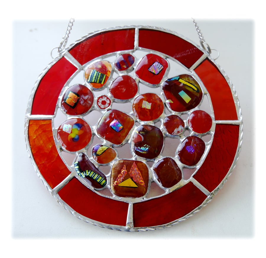 Melting Pot Suncatcher Stained Glass Abstract Handmade fused 004 Red 