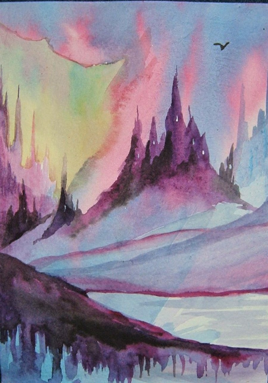 fantasy art purple watercolour painting ( ref F 403)