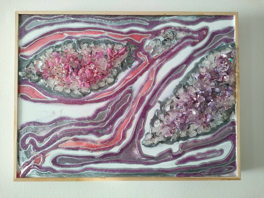 Pink, purple geode resin art