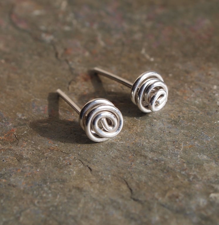 Stud spiral twist earrings, Silver twist bud earrings, Recycled Silver studs