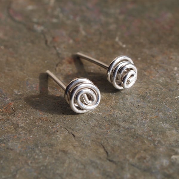 Stud spiral twist earrings, Silver twist bud earrings, Recycled Silver studs